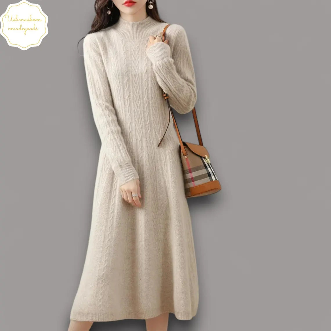 100% Merino Wool Women's Long Knitted Turtleneck Dress | Wool Sweater | Office Wear Autumn Winter Fashion | Warm Stylish Skirt Clothing