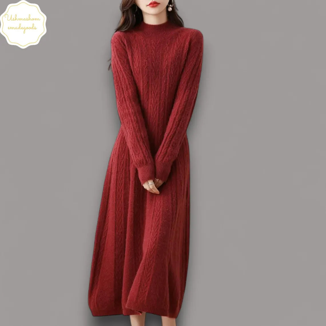 100% Merino Wool Women's Long Knitted Turtleneck Dress | Wool Sweater | Office Wear Autumn Winter Fashion | Warm Stylish Skirt Clothing