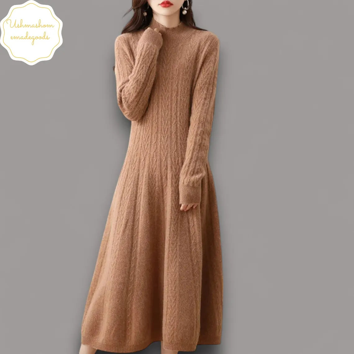 100% Merino Wool Women's Long Knitted Turtleneck Dress | Wool Sweater | Office Wear Autumn Winter Fashion | Warm Stylish Skirt Clothing